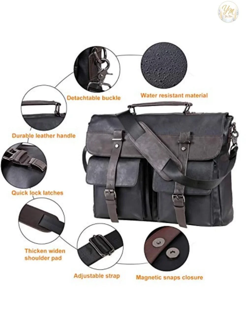 Vintage Laptop Messenger Bag 15.6 inch Water-resistant PU Leather Satchel